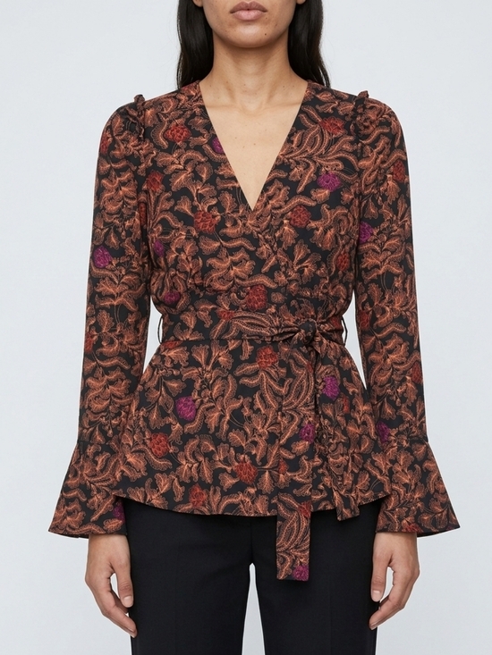 Proenza Schouler Tops - Proenza Schouler Baroque Floral Wrap Blouse Tie Waist Bell Sleeve 6